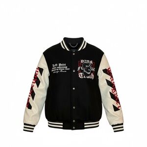 Black and White Graphic Varsity Jacket